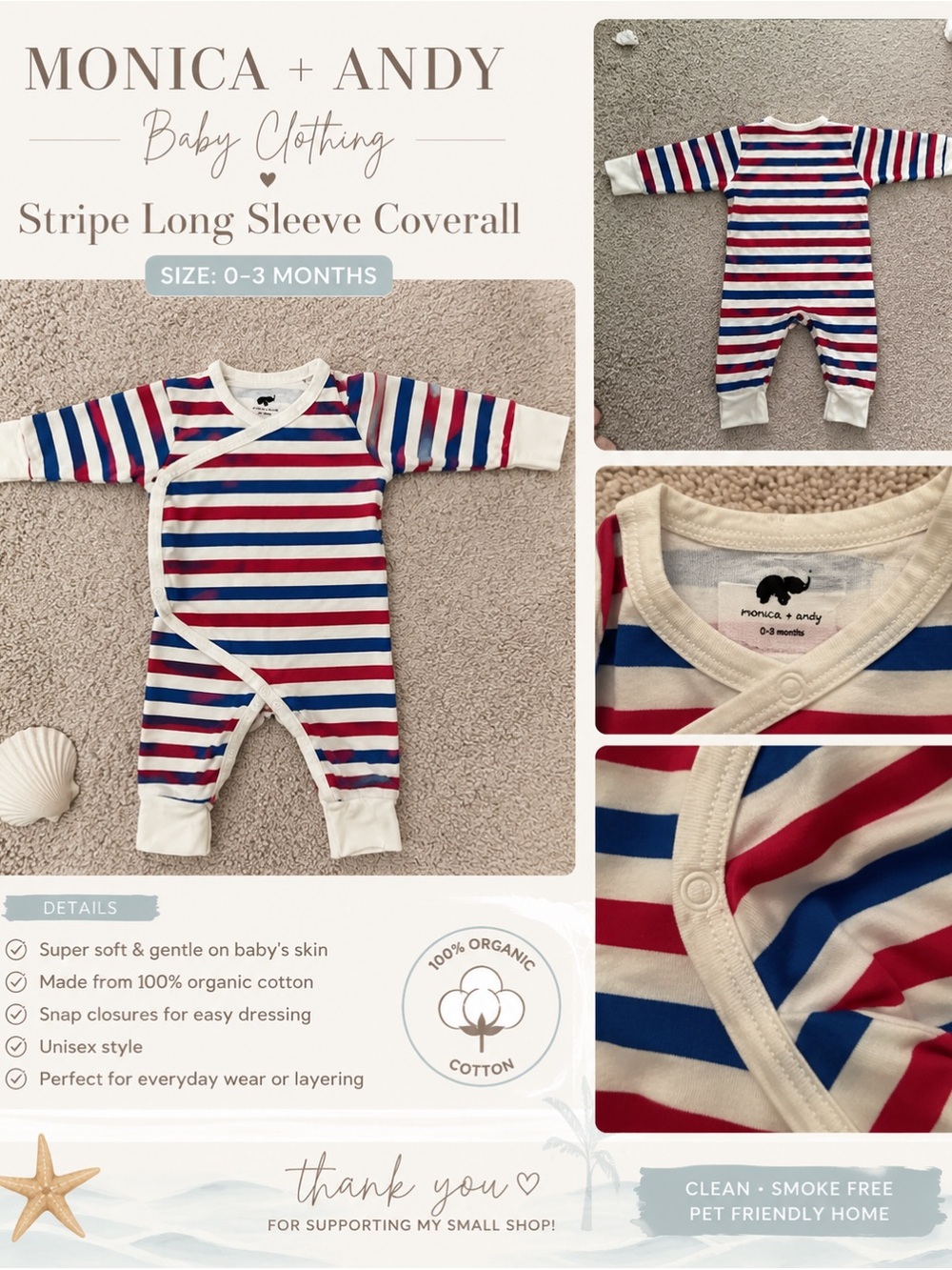 Red & Blue Stripe Long Sleeve Coverall